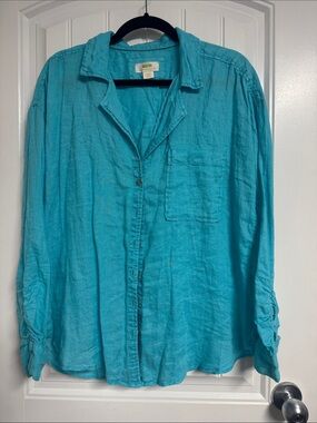 Anthropologie Maeve Turquoise Button-Up Shirt